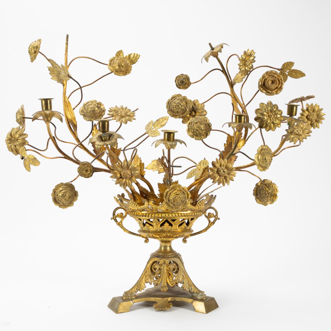 Appraisal: TH C FRENCH GILT FIVE-LIGHT FLORAL CANDELABRUM French late th