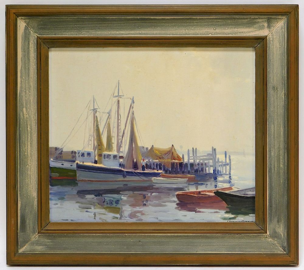 Appraisal: C Gordon Harris Rhode Island Harbor O B Painting Rhode