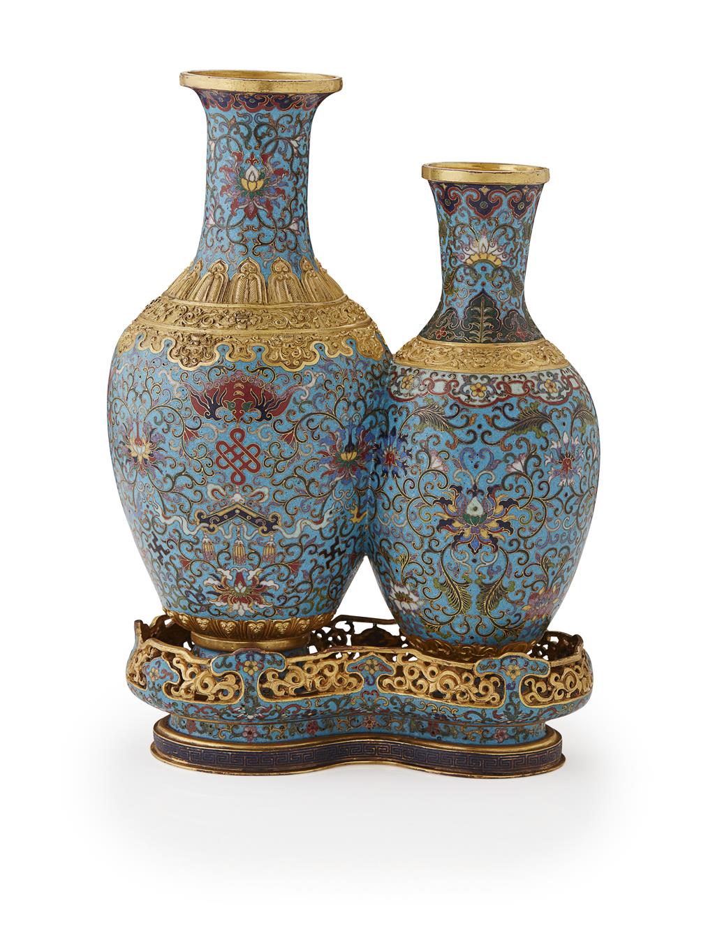 Appraisal: CLOISONN ENAMEL DOUBLE-VASE QIANLONG MARK AND OF THE PERIOD the