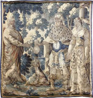 Appraisal: Flemish scenic tapestry Flemish scenic tapestry th century depicting a