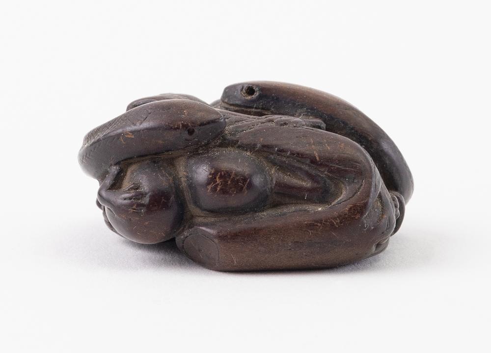 Appraisal: JAPANESE WOOD NETSUKE MEIJI PERIOD LENGTH JAPANESE WOOD NETSUKE Meiji