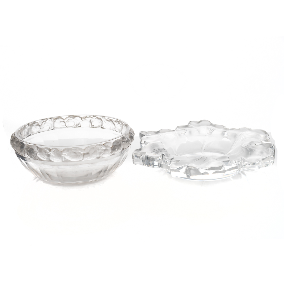 Appraisal: Two pieces clear and frosted Lalique glass including Mesanges bowl