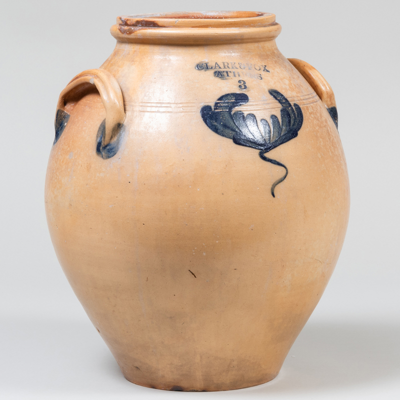 Appraisal: American Salt Glazed Pottery Jug Stamped 'Clark Fox Athens '