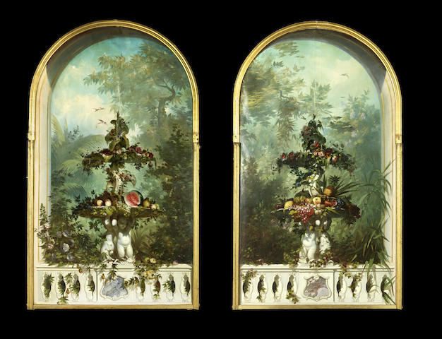 Appraisal: A pair of large late th century arched painted panels