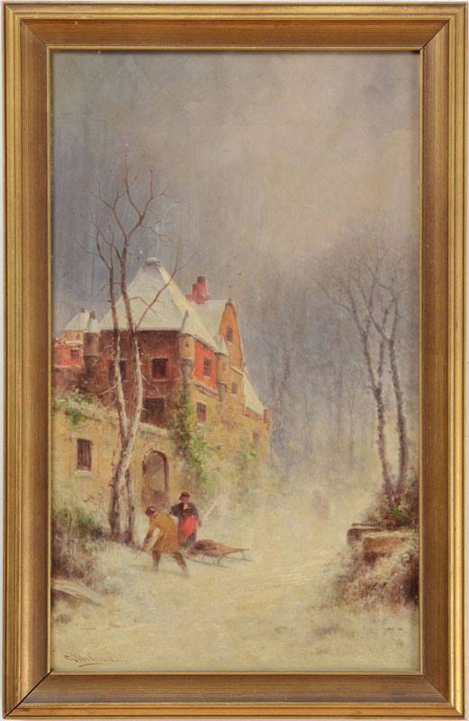 Appraisal: GEORGE WASHINGTON NICHOLSON - WINTER SCENE Oil on panel signed