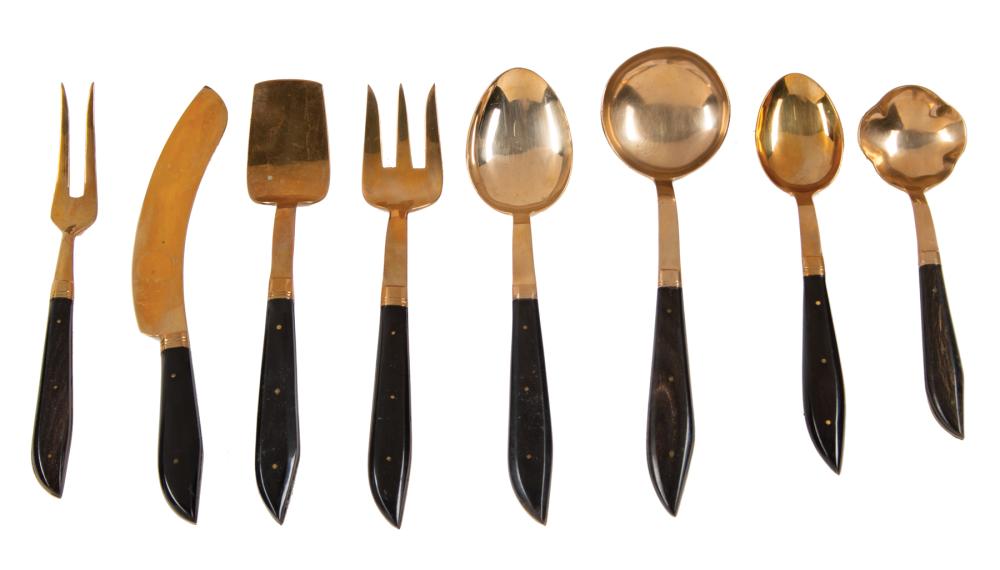 Appraisal: Large Group of Goldplate Flatware Serving Pieces with faux horn