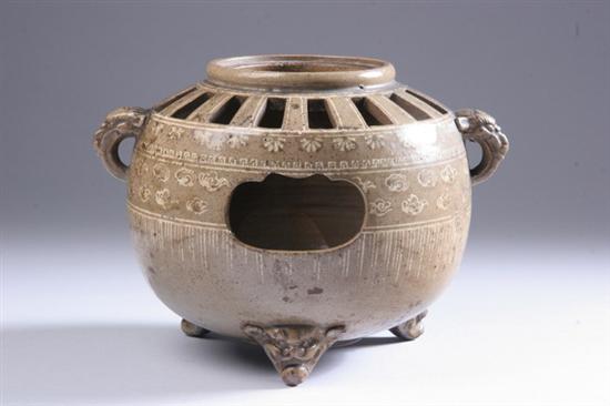 Appraisal: KOREAN WHITE SLIP BEIGE PORCELAIN TRIPOD CENSER Choson Dynasty Flower-head