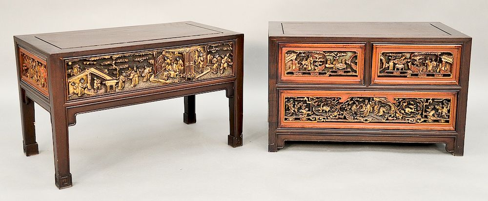 Appraisal: Two Chinese tables one with three carved drawers one with