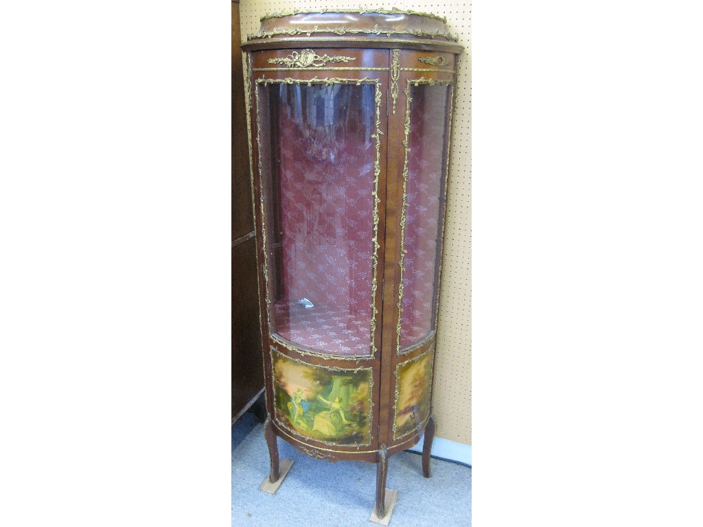 Appraisal: Ormolu mounted demi lune glass fronted cabinet the base with