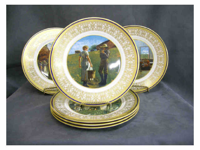 Appraisal: Set of six Winslow Homer commemorative plates ivory with gold