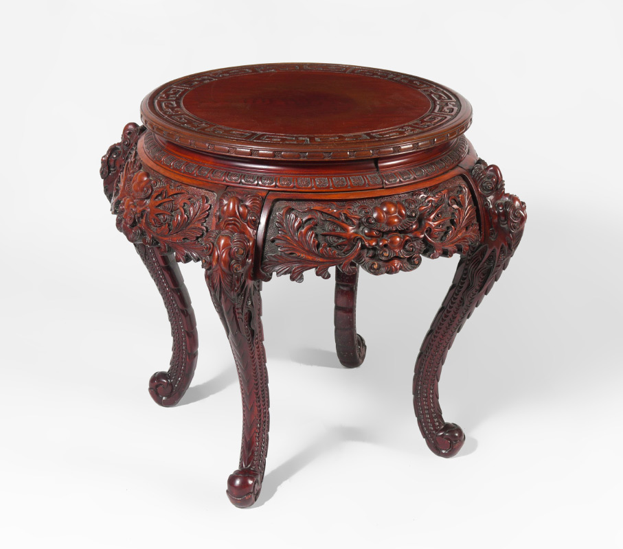 Appraisal: CHINESE CARVED ROUND LOW TABLE STAND Round top with carved