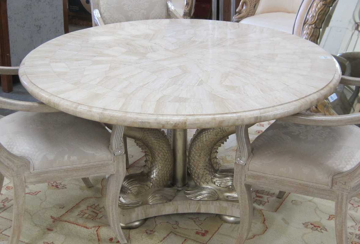 Appraisal: ROUND-TOP DOLPHIN PEDESTAL DINING TABLE attributed to Italmond Furniture Co