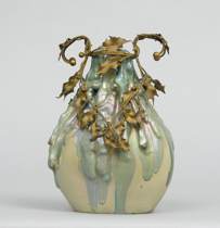 Appraisal: Glazed Vase with Gilt Metal Decoration Reminiscent of a French