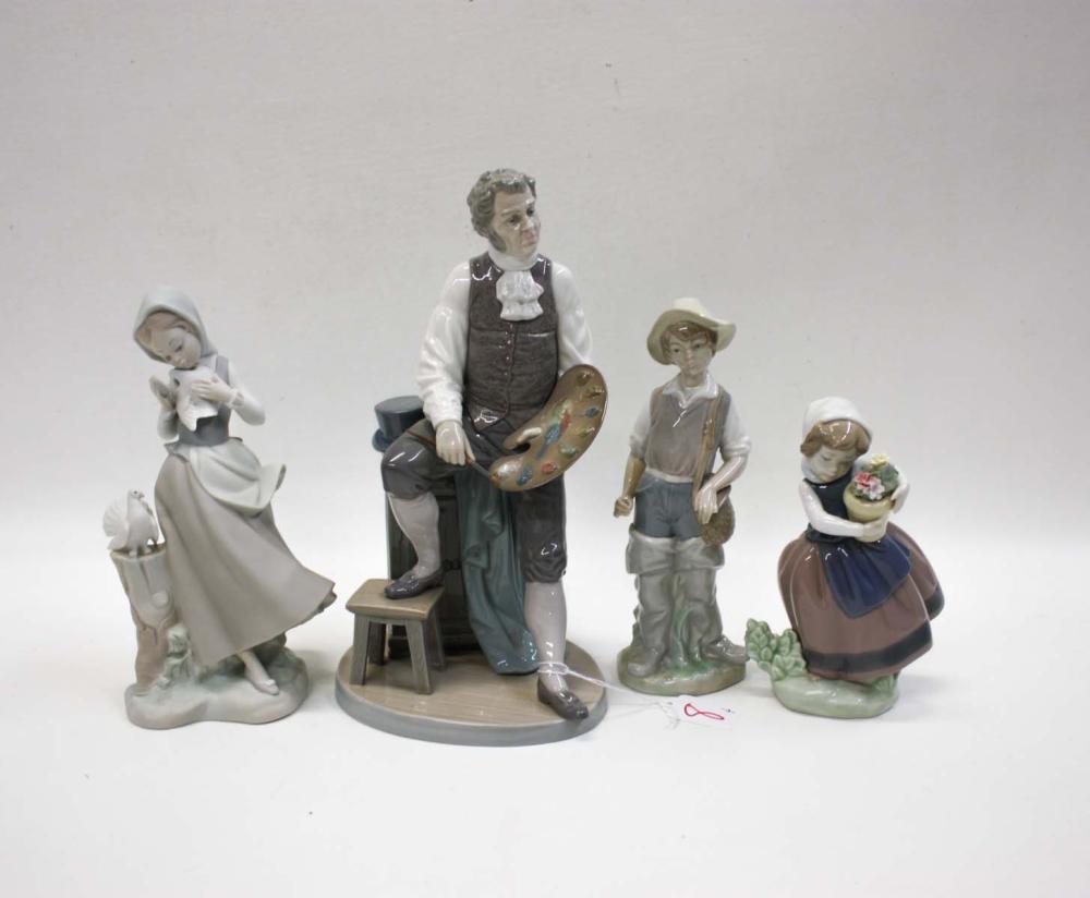 Appraisal: FOUR LLADRO PORCELAIN FIGURINES comprised of Artistic Endeavor bisque Girl