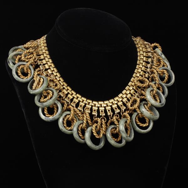 Appraisal: Miriam Haskell Chunky Etruscan Collar Bib Necklace with gold tone