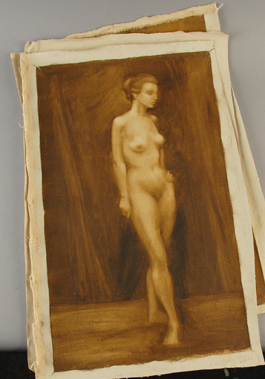 Appraisal: Frank Nally Clay E th C Three Sepia Nudes oil