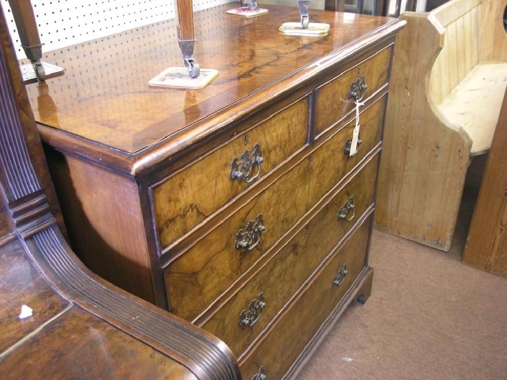 Appraisal: A Queen Anne-style burr walnut bedroom chest cross-banded and quarter-veneered