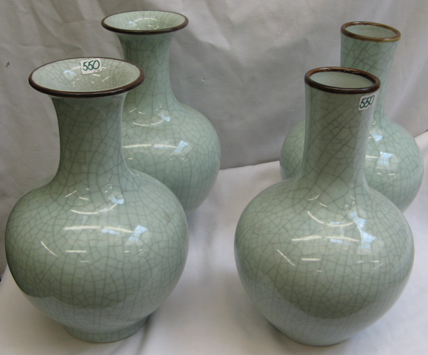 Appraisal: TWO PAIR OF CELADON GREEN CRACKLE VASES in similar bottle-form