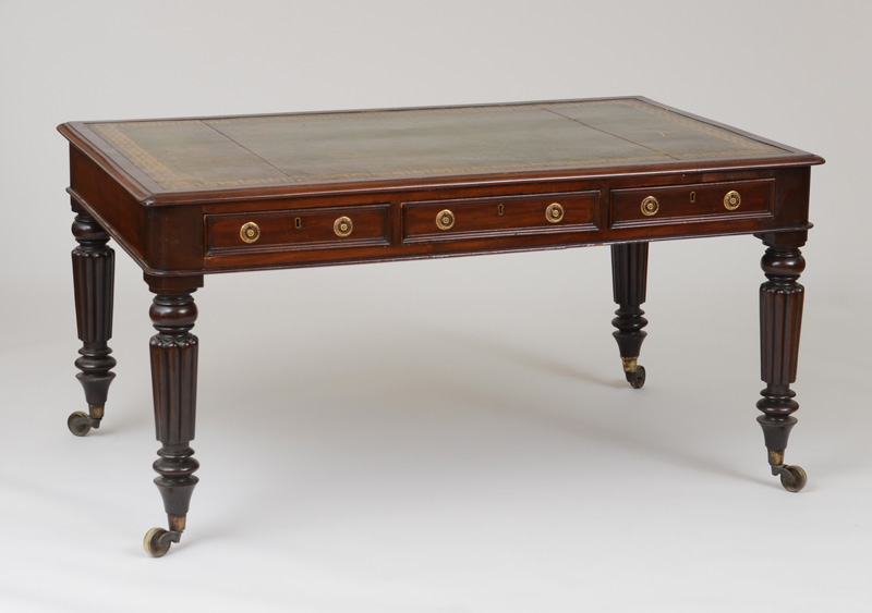 Appraisal: WILLIAM IV CARVED MAHOGANY PARTNER'S DESK The rectangular leather lined