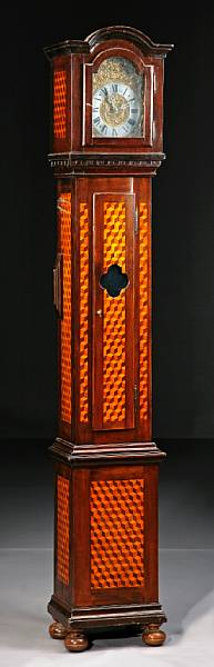 Appraisal: A German Neoclassical parquetry and walnut tall case clock th