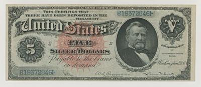 Appraisal: AU five-dollar silver certificate silver dollars depicted verso with Rosecrans