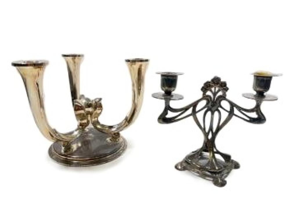 Appraisal: TWO WMF JUGENDSTIL SILVER PLATED CANDELABRA CANDLE STANDS H X