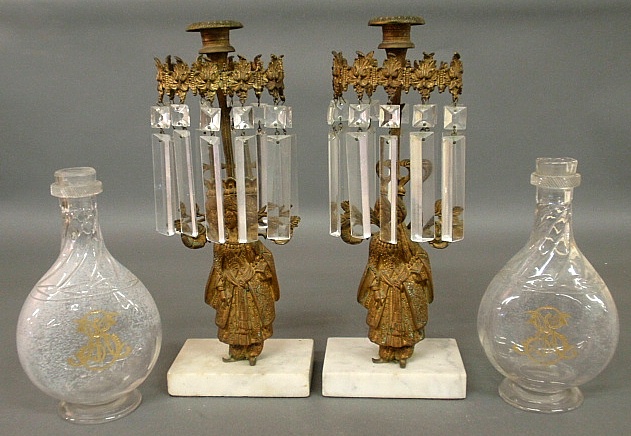 Appraisal: - Pair of fire gilt girandoles with marble bases h