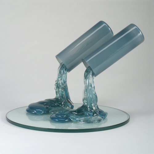 Appraisal: Drew Smith limited-edition blue glass sculpture of liquid pouring from