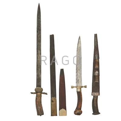 Appraisal: HUNTING KNIVES Three th th c Samuel Peace gem mounted