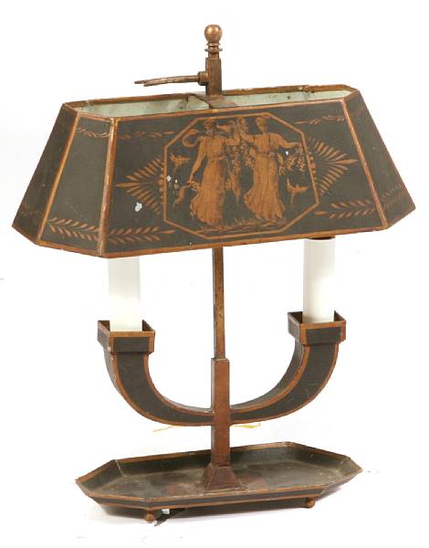 Appraisal: A French two light tole bouillote lamp height in