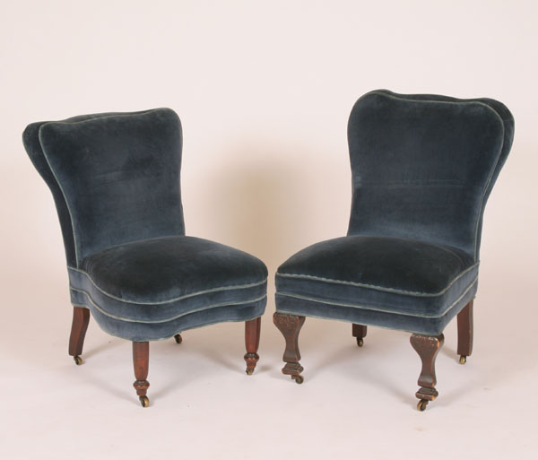 Appraisal: Pair Victorian upholstered slipper chairs with chip carved legs H