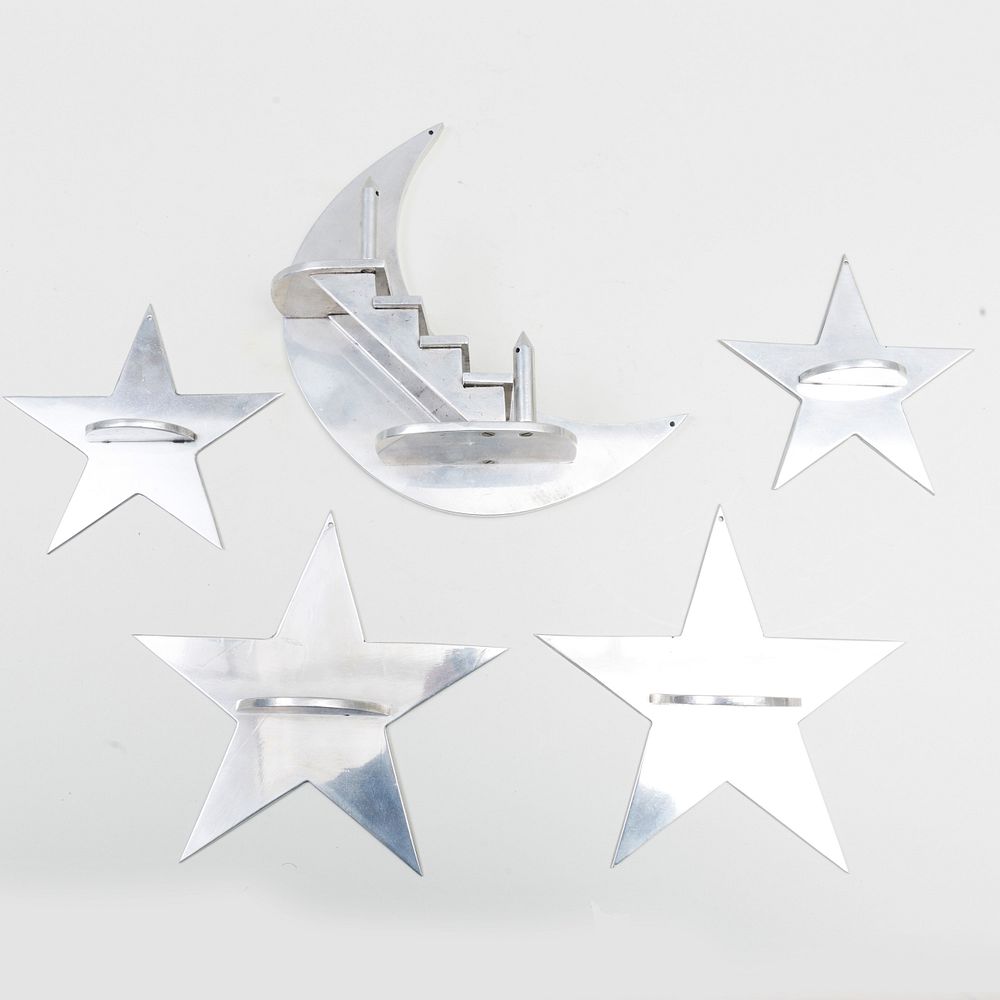 Appraisal: Art Moderne Aluminum Moon-Shaped Staircase and Star Wall Decoration in