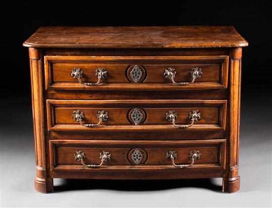 Appraisal: Louis XVI walnut three-drawer commode late th century in H