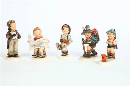 Appraisal: FIVE HUMMEL FIGURES Sensitive Hunter h Hello h Latest News