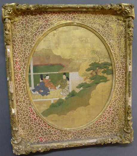 Appraisal: Chinese figural group in an oval frame of a later