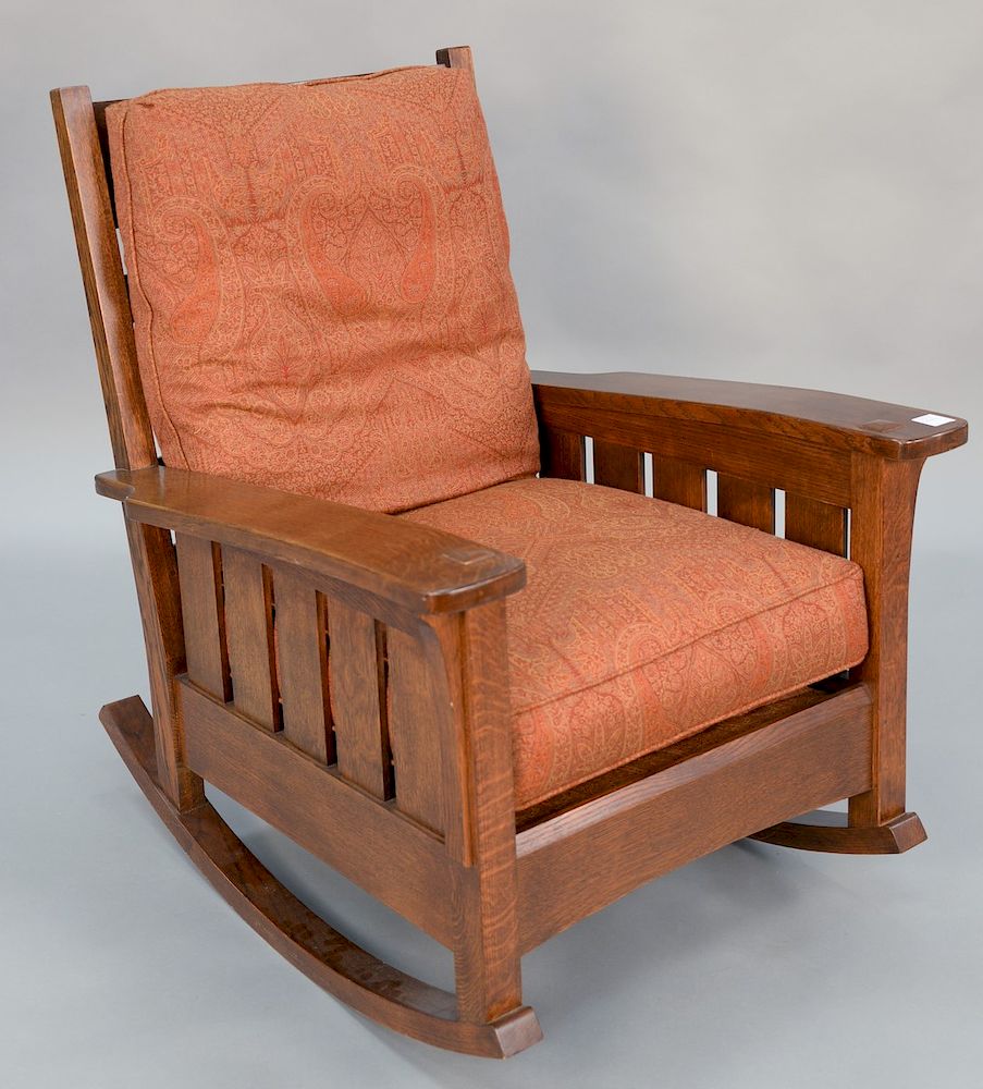 Appraisal: L JG Stickley mission oak rocker ht wd in L