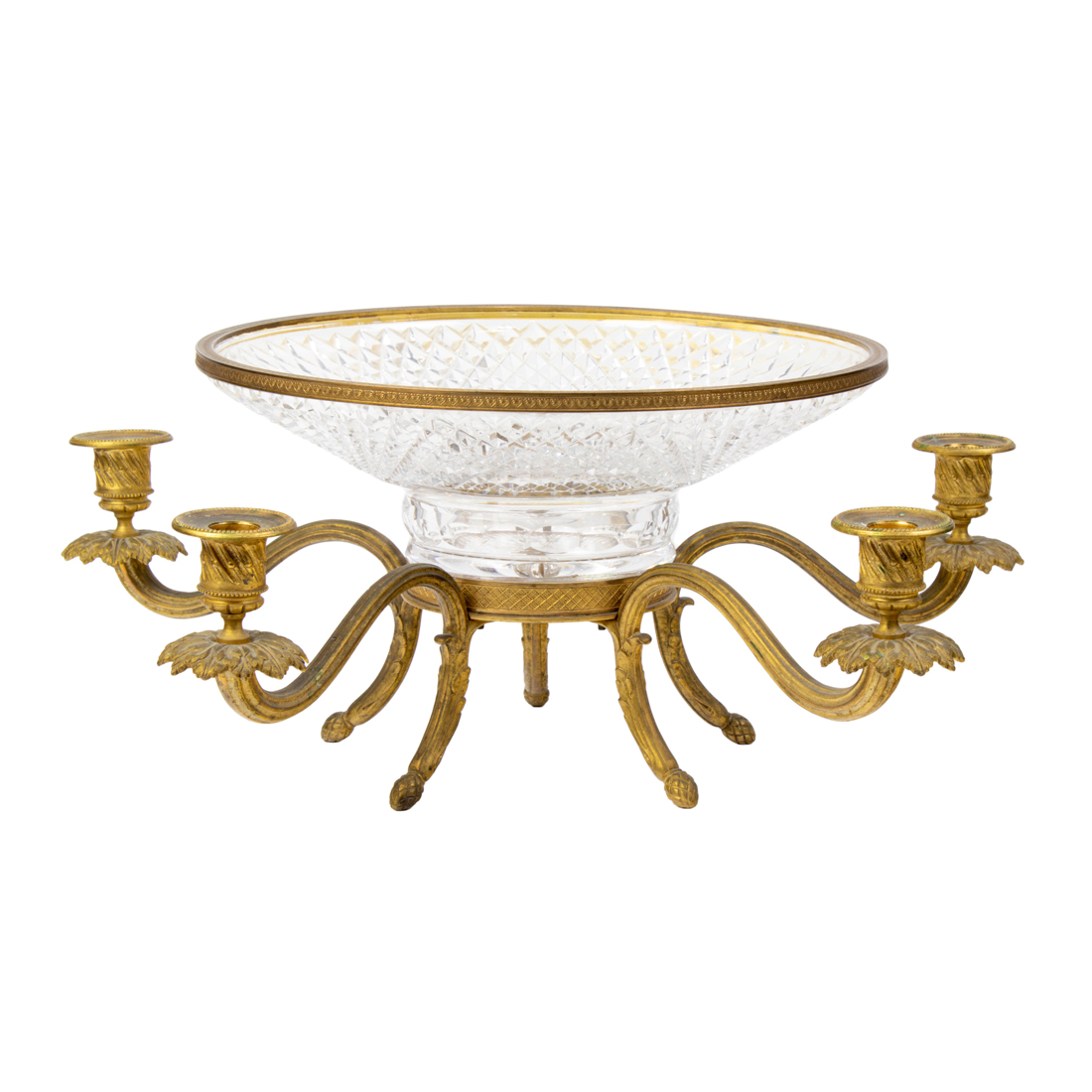 Appraisal: A FRENCH GILT BRONZE MOUNTED CUT GLASS FIVE-LIGHT CENTERPIECE A