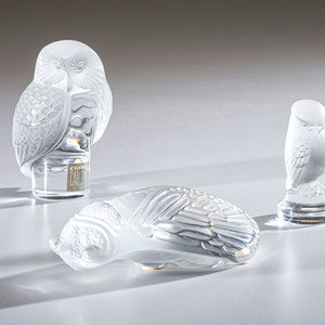 Appraisal: Three Lalique Molded and Frosted Glass Figures Height of owl