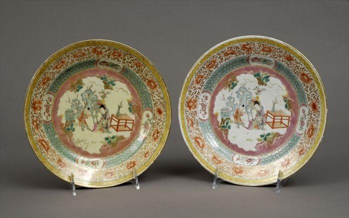 Appraisal: Pair of Chinese Famille Rose Porcelain Plates One restored in