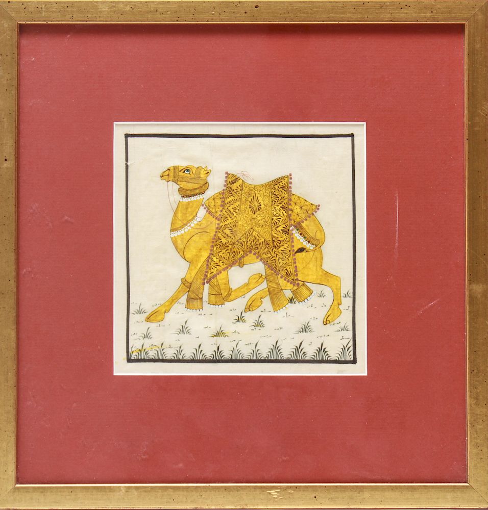 Appraisal: Indian Rajasthani Camel Painting on Silk Indian Rajasthani Camel painting