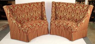 Appraisal: Pair of curved back upholstered benches A pair of curved