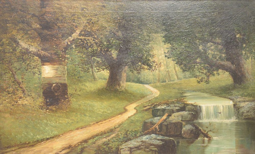 Appraisal: American School th Century Brook in the Park oil on