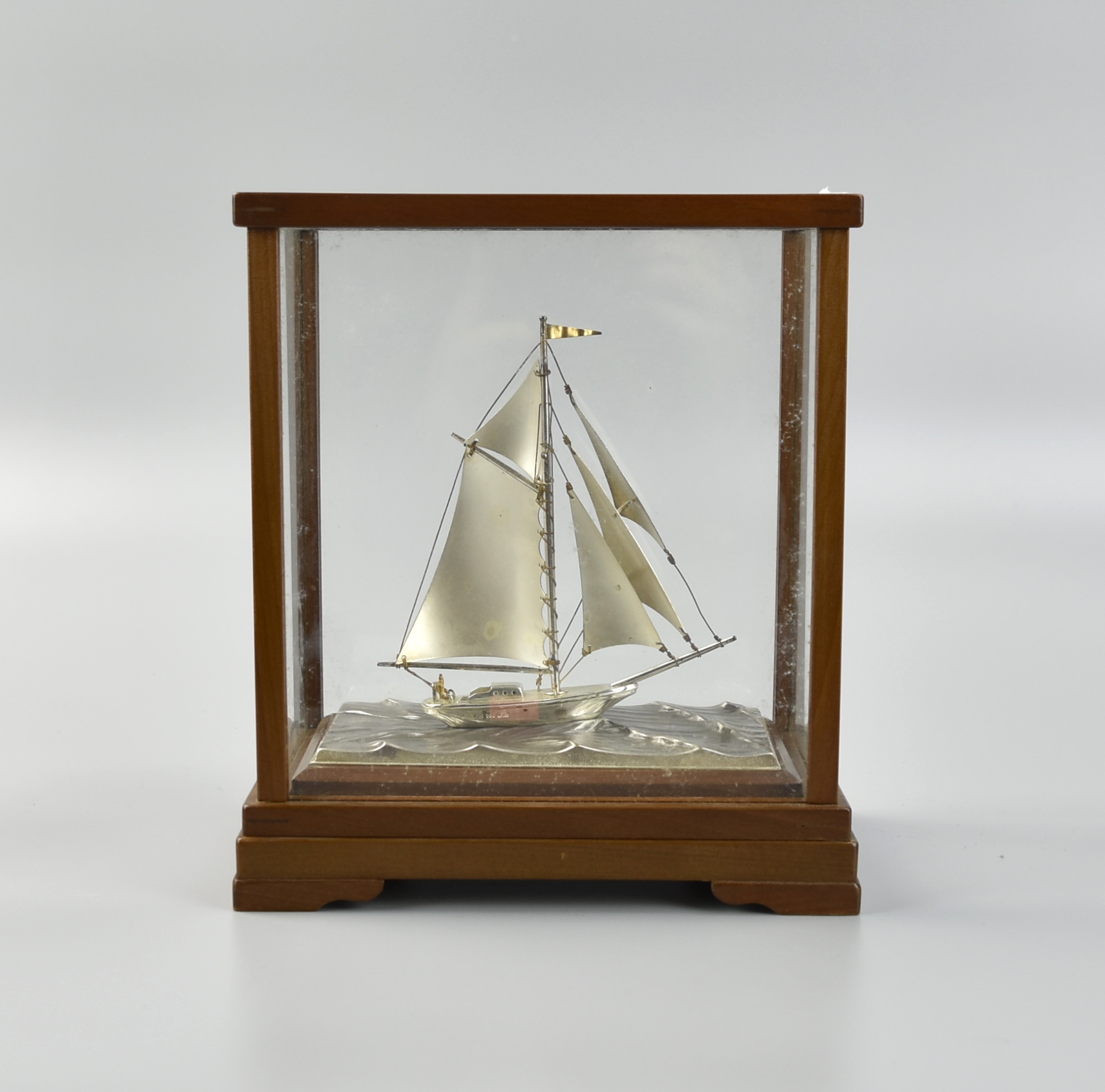 Appraisal: JAPANESE STERLING SILVER SAILBOAT IN SHOWCASE A Japanese silver sailboat