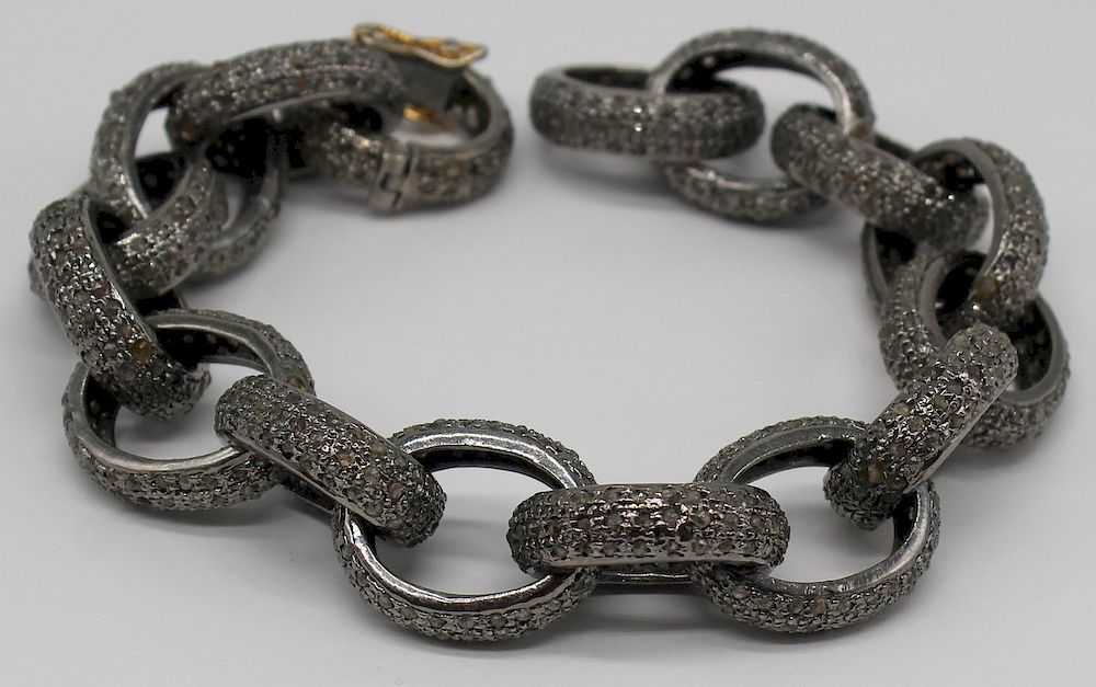 Appraisal: JEWELRY Indian Silver Link and Diamond Bracelet Indian silver link