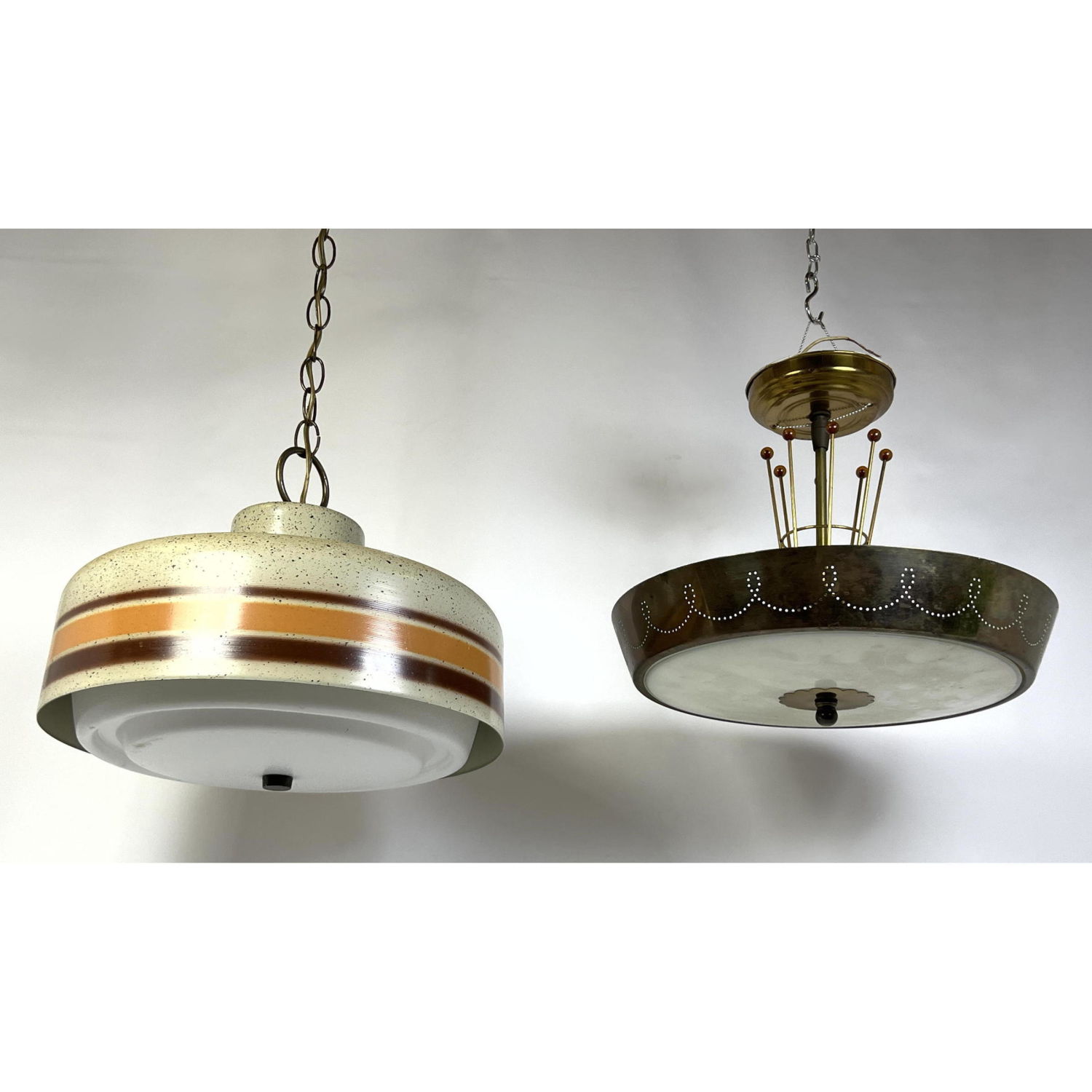 Appraisal: pc Mid Century Hanging Pendant Lights Chandeliers Glass Shade with