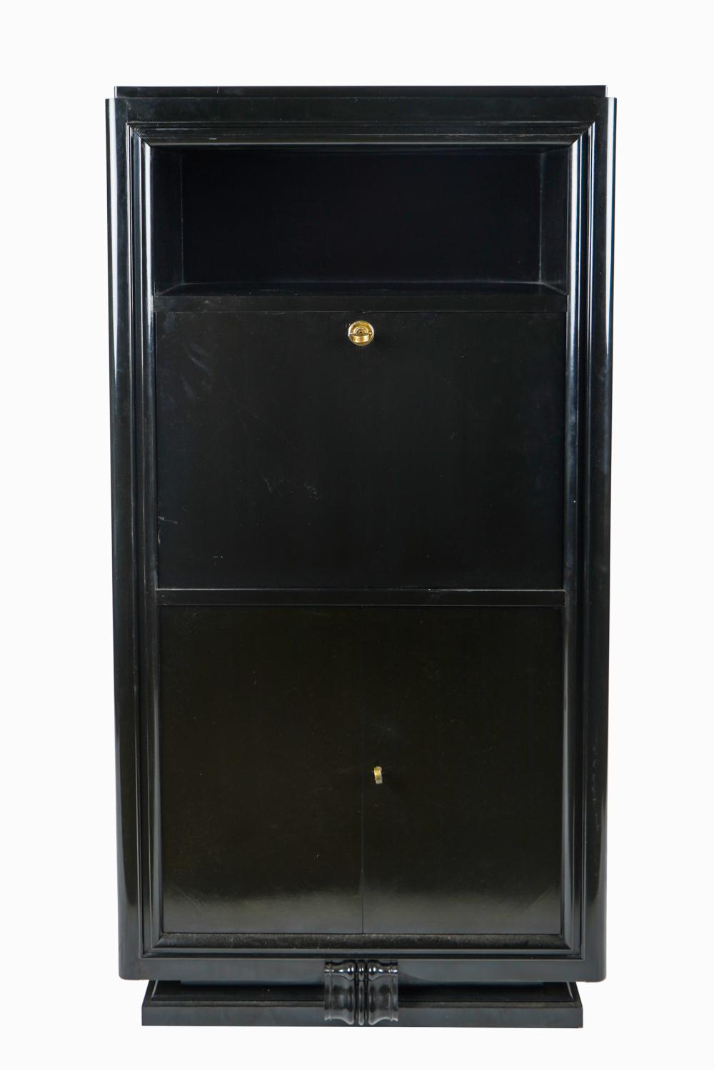 Appraisal: EBONIZED ART DECO FALL FRONT DESKopening to fitted interior Condition