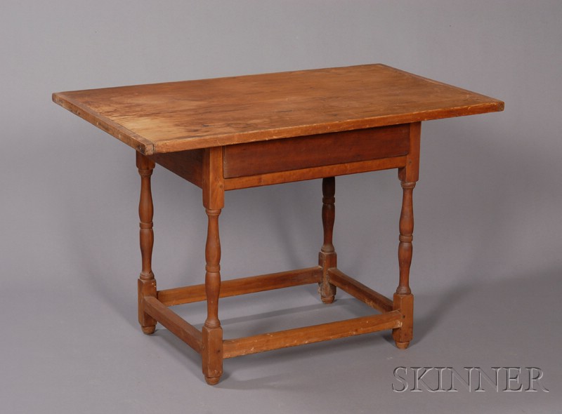 Appraisal: William Mary Turned Cherry Tavern Table with Drawer New England