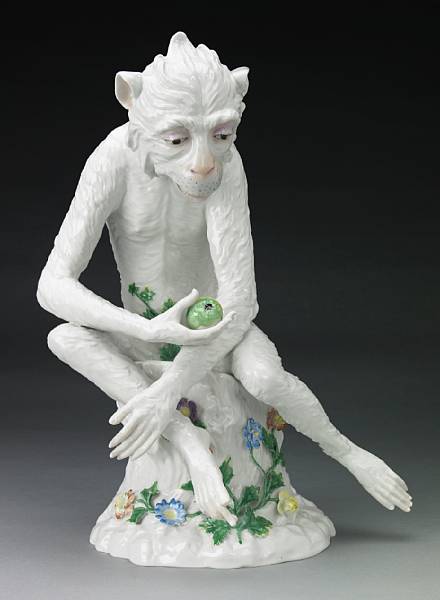 Appraisal: A Dresden porcelain model of a monkey first half th