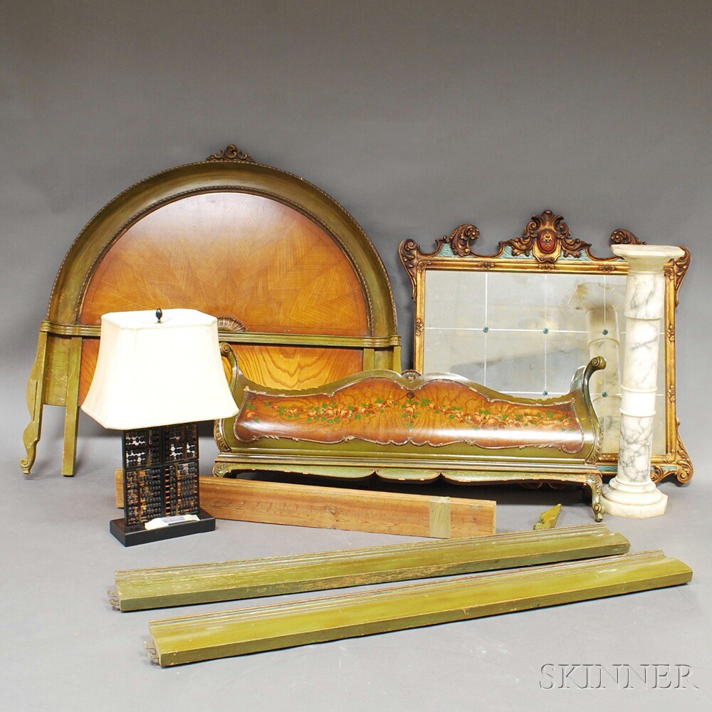 Appraisal: Group of Assorted Items a carved and floral-painted French-style bed