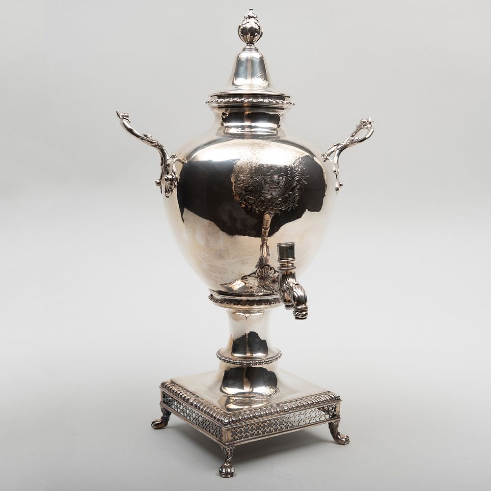 Appraisal: George III Silver-Gilt Tea Urn Mark of Daniel Smith Robert